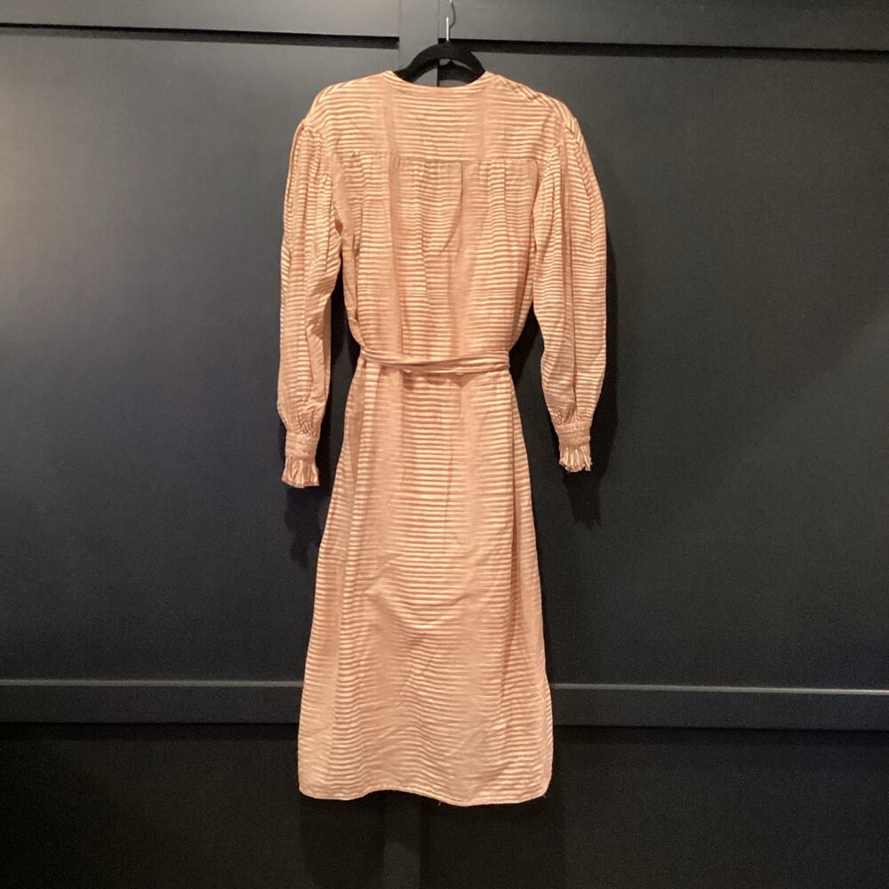 ULLA JOHNSON FIORA long sleeve tie STRIPED fawn tan shirt dress  Size 2 - Picture 4 of 11